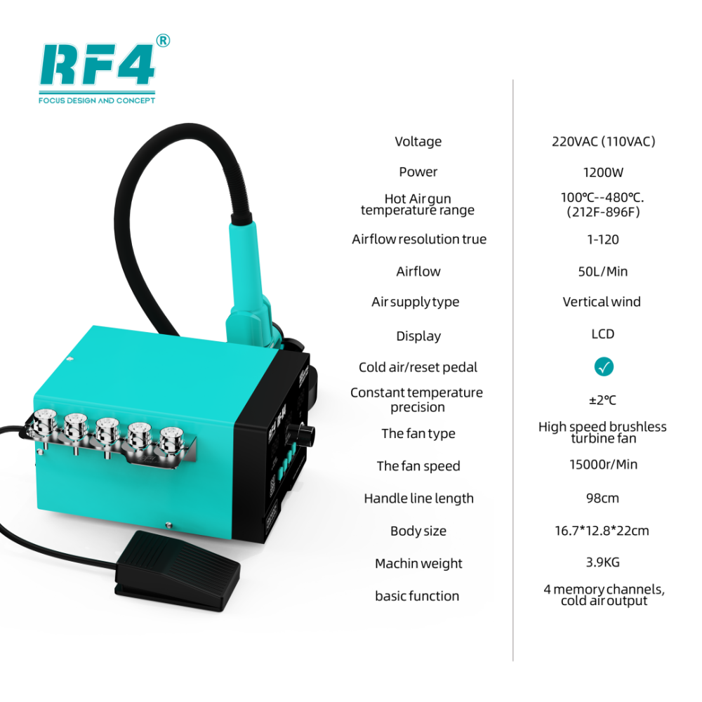 RF4 H4 1200W 480℃ Digital Display Hot Air Rework Station - Cold Air Output