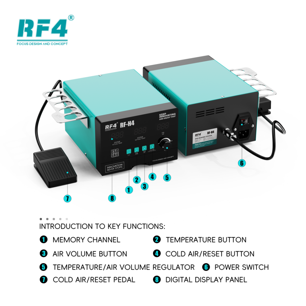 RF4 H4 1200W 480℃ Digital Display Hot Air Rework Station - Cold Air Output
