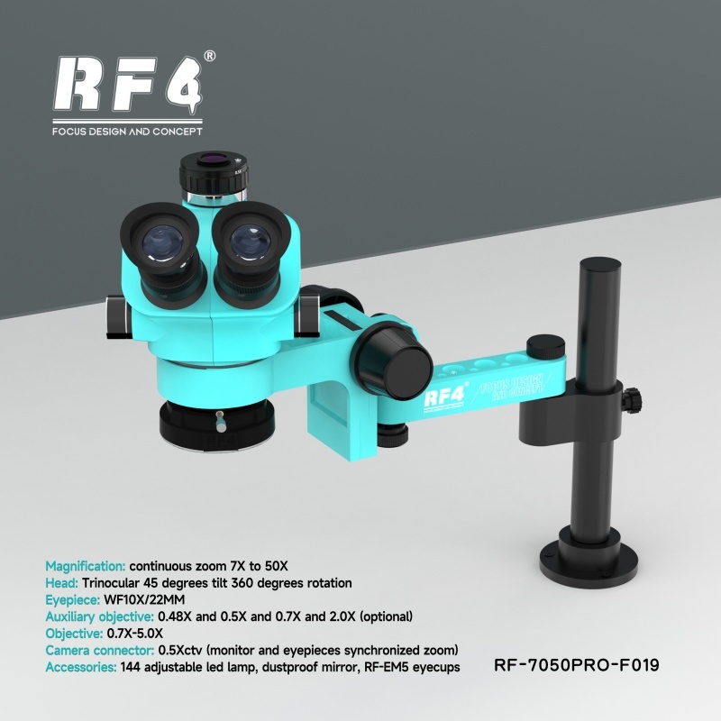 RF4 7050PRO-F019 7-50X Rotatable Trinocular Microscope with 144 LED Light