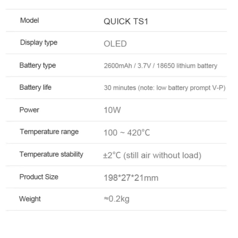 Quick TS1 Digital Display Portable Solder Iron 10W 420℃