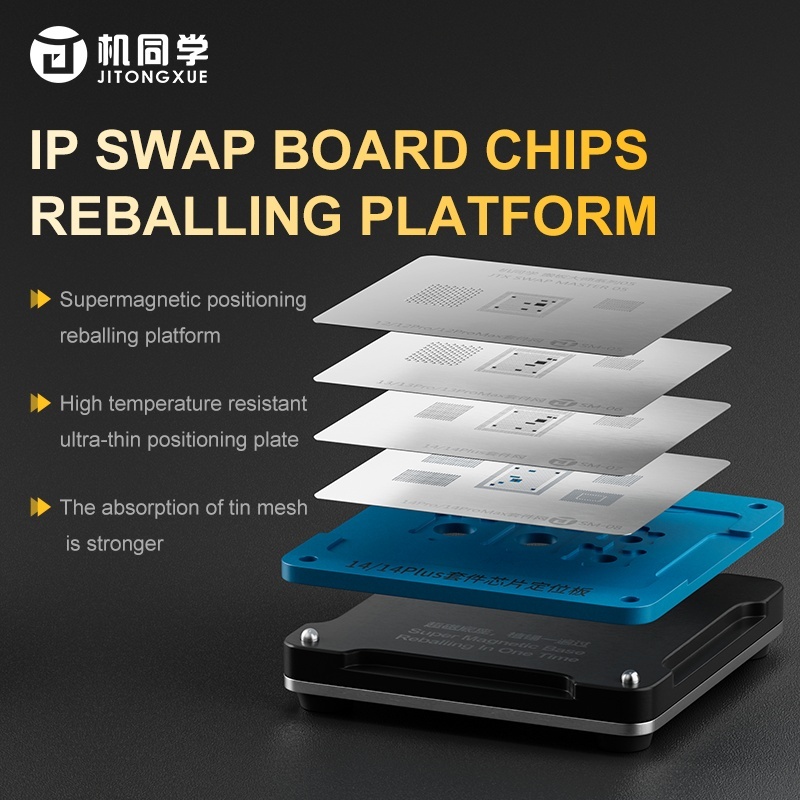 JTX Swap Board BGA Reball Stencil with Position Mold for iPhone 16 15 14 13 12 11 X 8