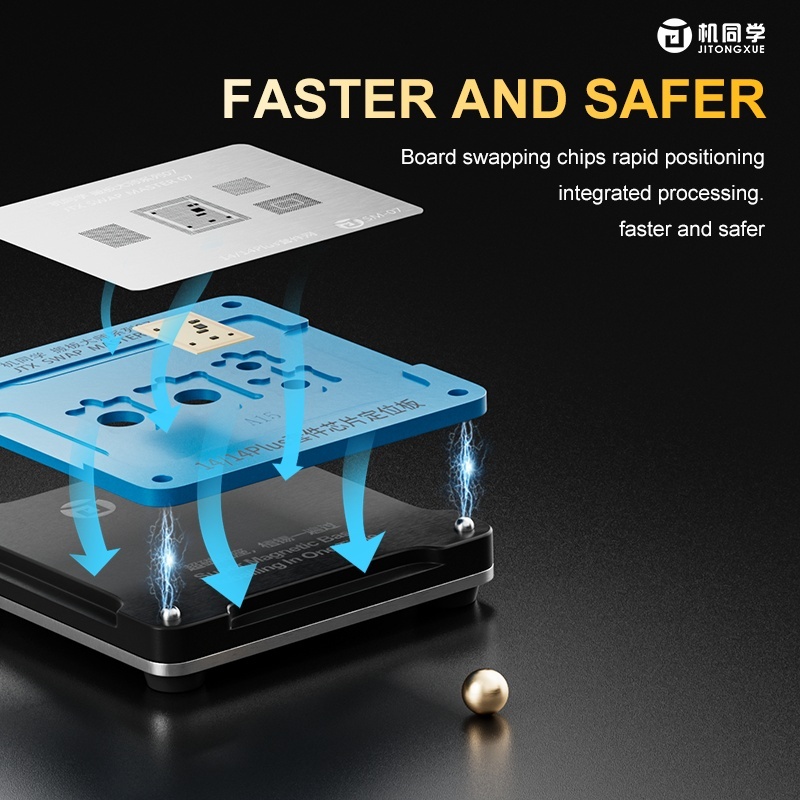 JTX Swap Board BGA Reball Stencil with Position Mold for iPhone 16 15 14 13 12 11 X 8
