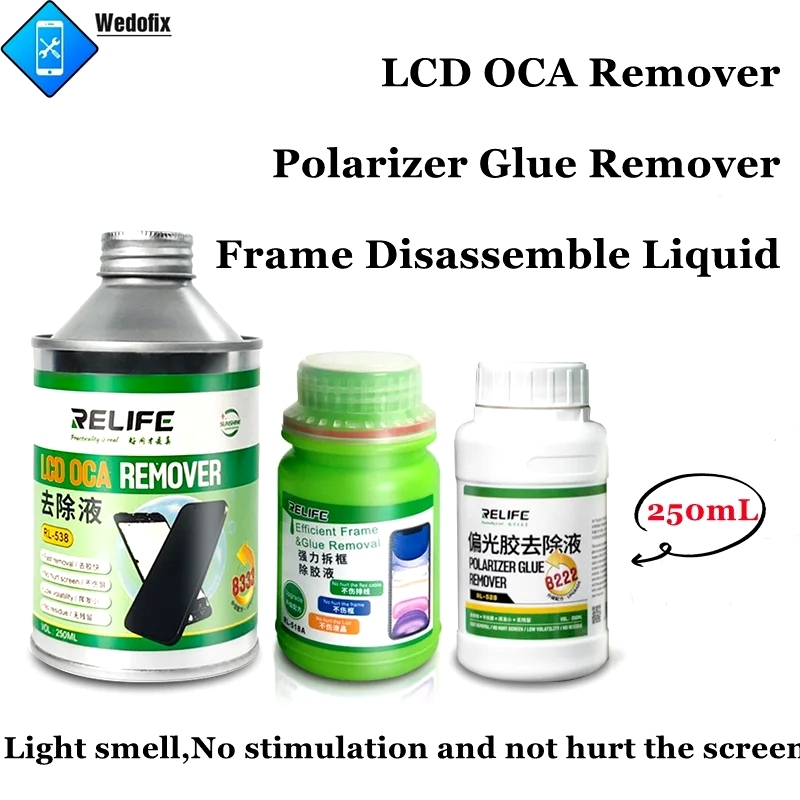 Relife 250mL OCA Glue Remover Liquid Polarizer Remover Glue without Damage Screen for Samsung iPhone LCD screen Refurb Replac