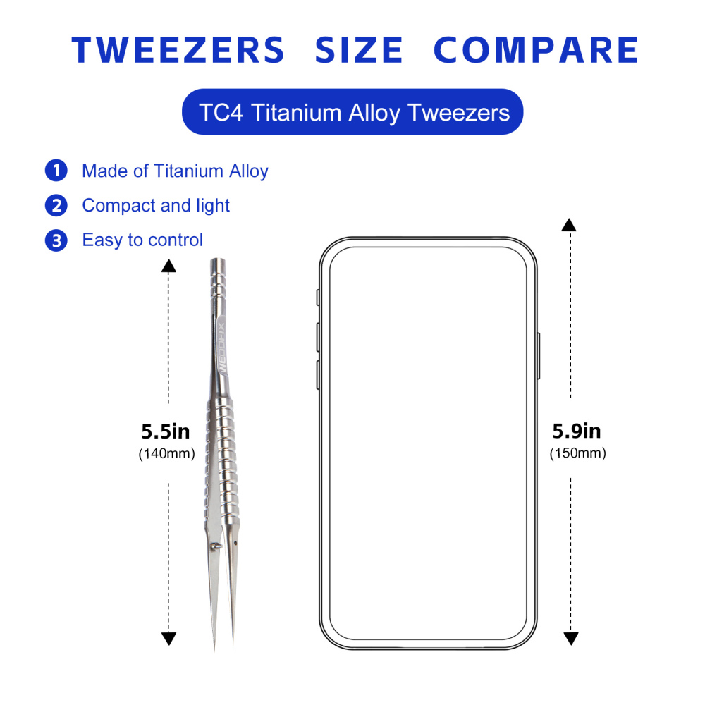 WEDOFIX Precision Titanium Tweezers Silver with Fine Pointed Tips Non-magnetic Microscope Tweezers for Micro Soldering Work Watch Repair Electronics Maintenance Crafting