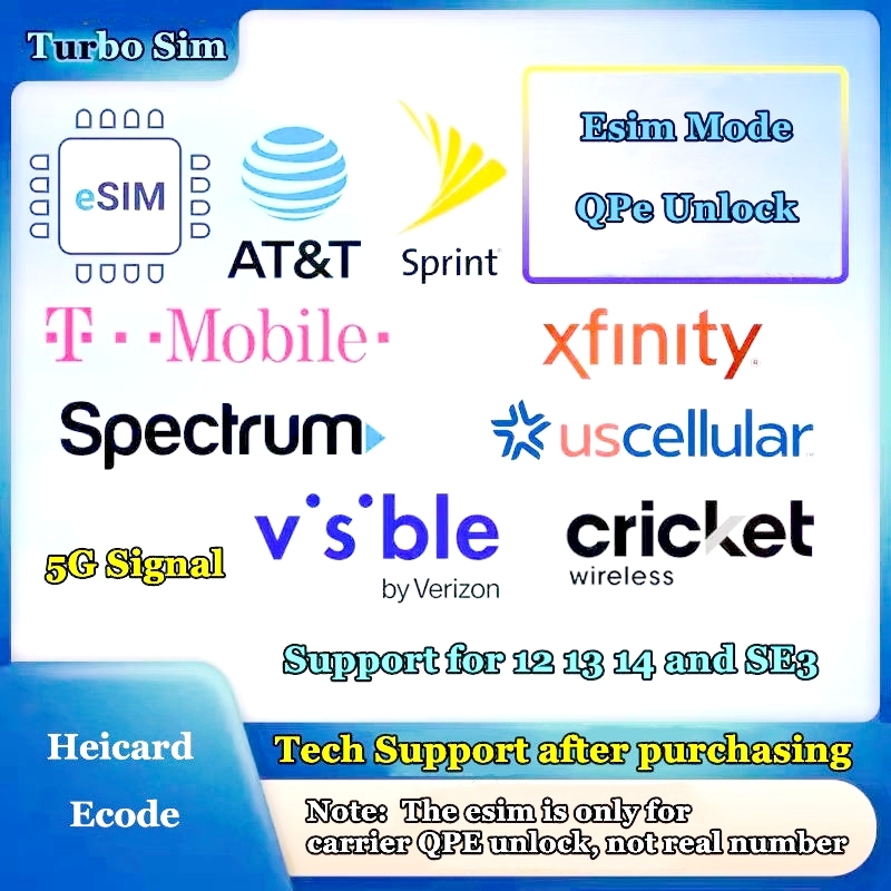 Heicard Esim QPE Solution Ecode for iPhone 12 13 14 15 SE3 ATT/Tracfone/Tmobile Verzion Visible SPE