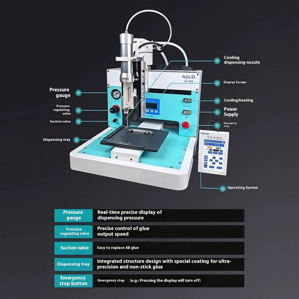 NJLD LD-D20 Auto Glue Dispenser Machine Built-in Refrigeration System and Drawing AB Glue 10:1