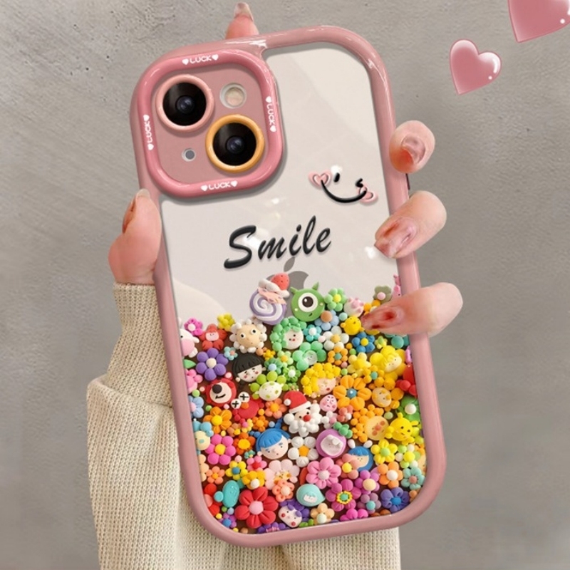 Universal Colorful Clay Flower Phone Case for iPhone 14/15/16/17 Pro Max, Transparent Protective Cover
