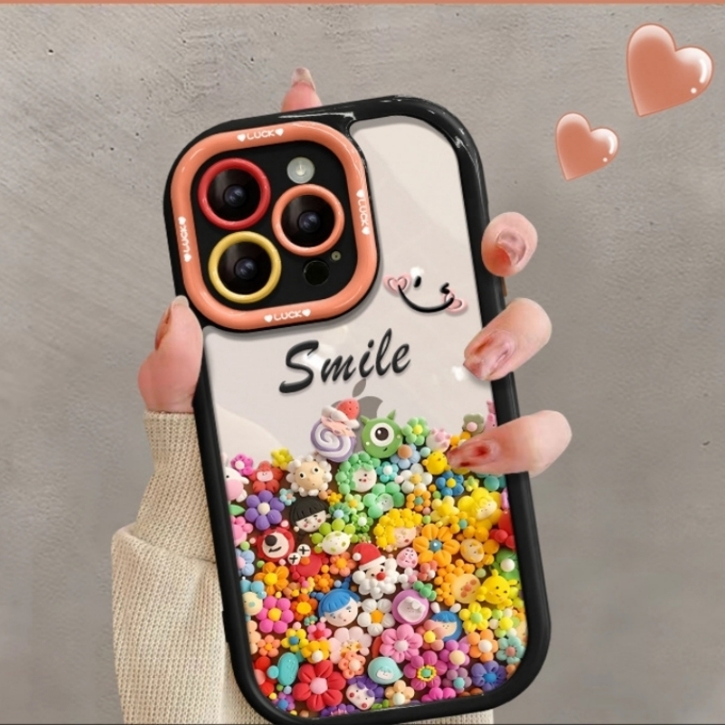 Universal Colorful Clay Flower Phone Case for iPhone 14/15/16/17 Pro Max, Transparent Protective Cover