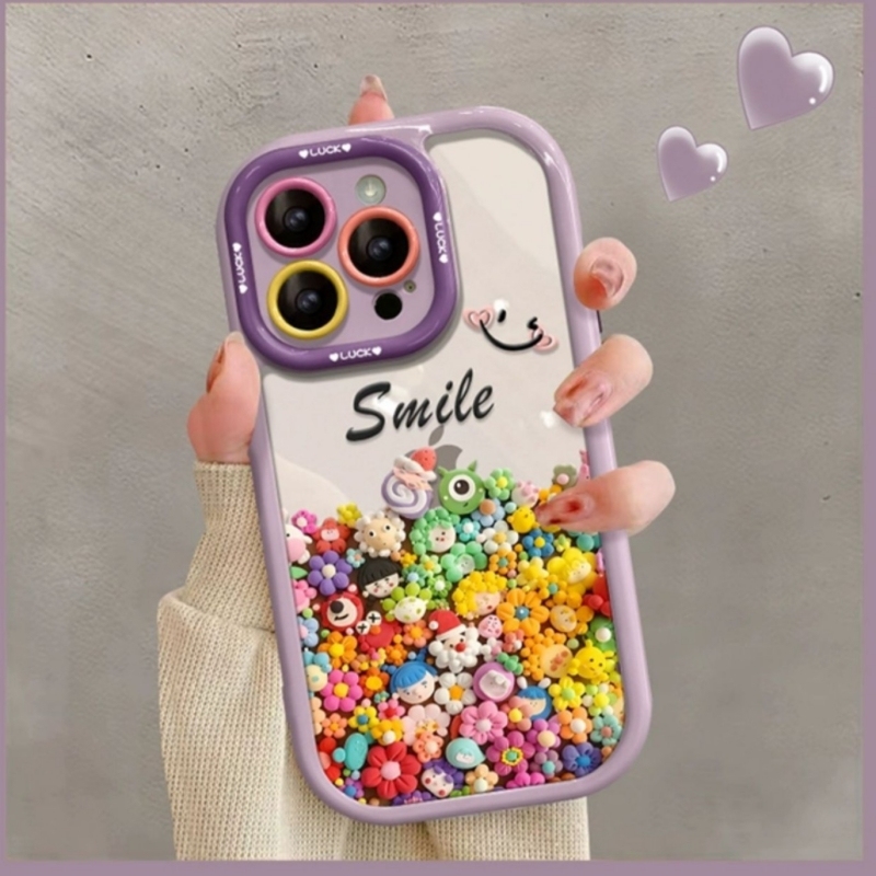 Universal Colorful Clay Flower Phone Case for iPhone 14/15/16/17 Pro Max, Transparent Protective Cover