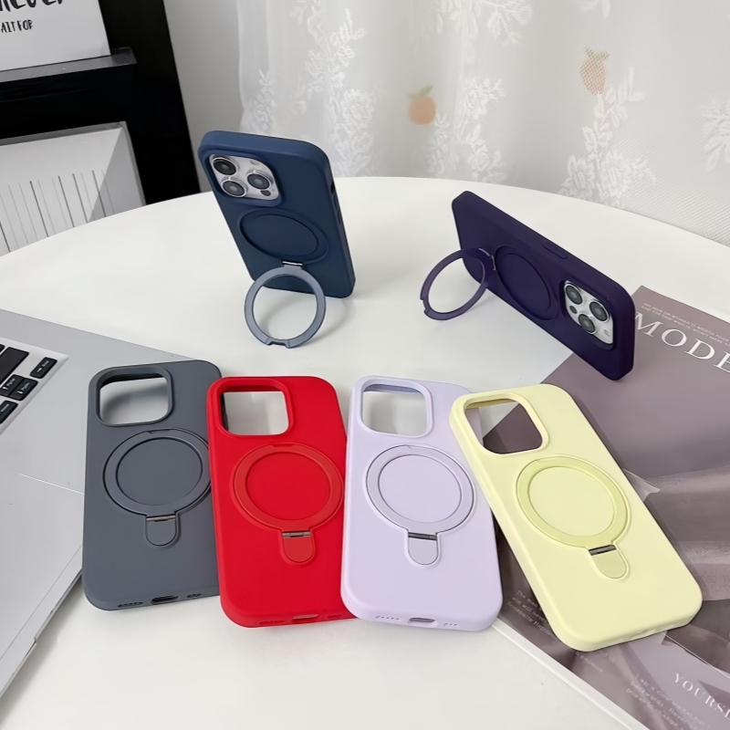MagSafe Shockproof Case for iPhone 16 Pro Max, Liquid Silicone Full-Cover Design with Kickstand