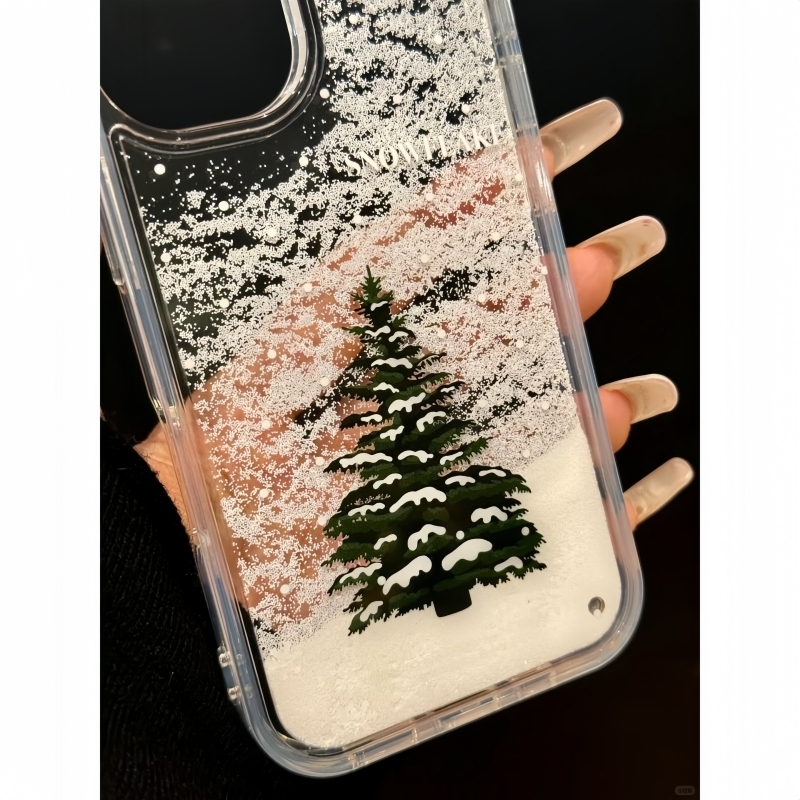 Christmas Phone Case for iPhone 17 Pro Max, Hard Back with Winter Tree & Liquid Glitter Design