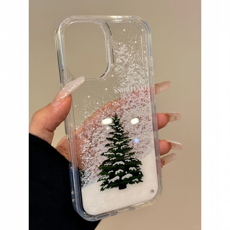 Christmas Phone Case for iPhone 17 Pro Max, Hard Back with Winter Tree & Liquid Glitter Design