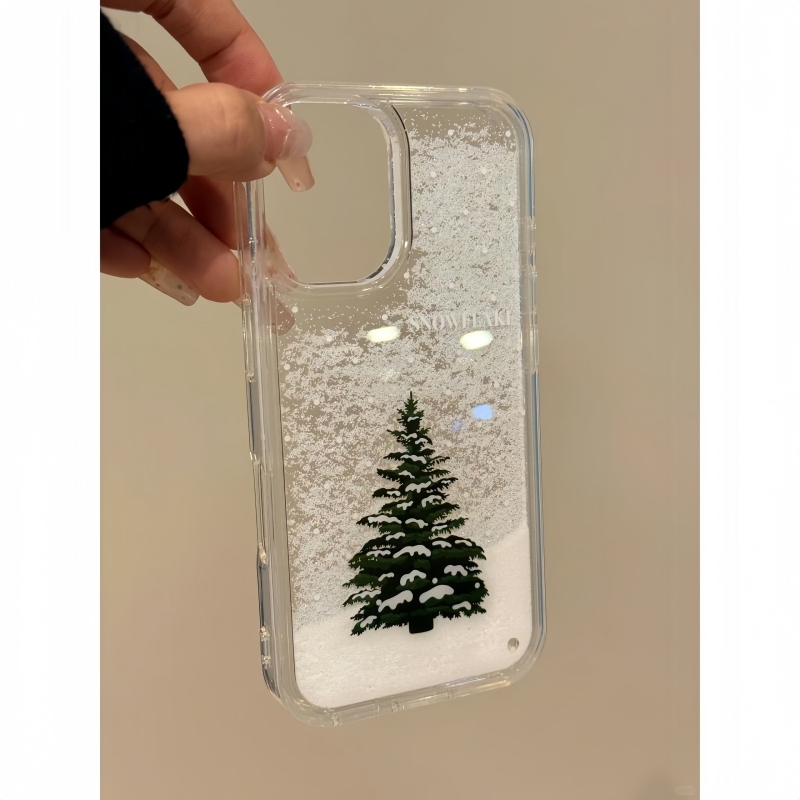 Christmas Phone Case for iPhone 17 Pro Max, Hard Back with Winter Tree & Liquid Glitter Design