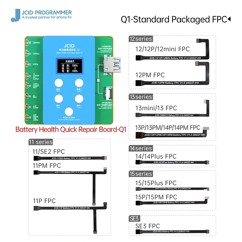 JC Q1 Battery Health Quick Repair Board for iPhone 11-15PM Series Battery Health Data Cycle Modify