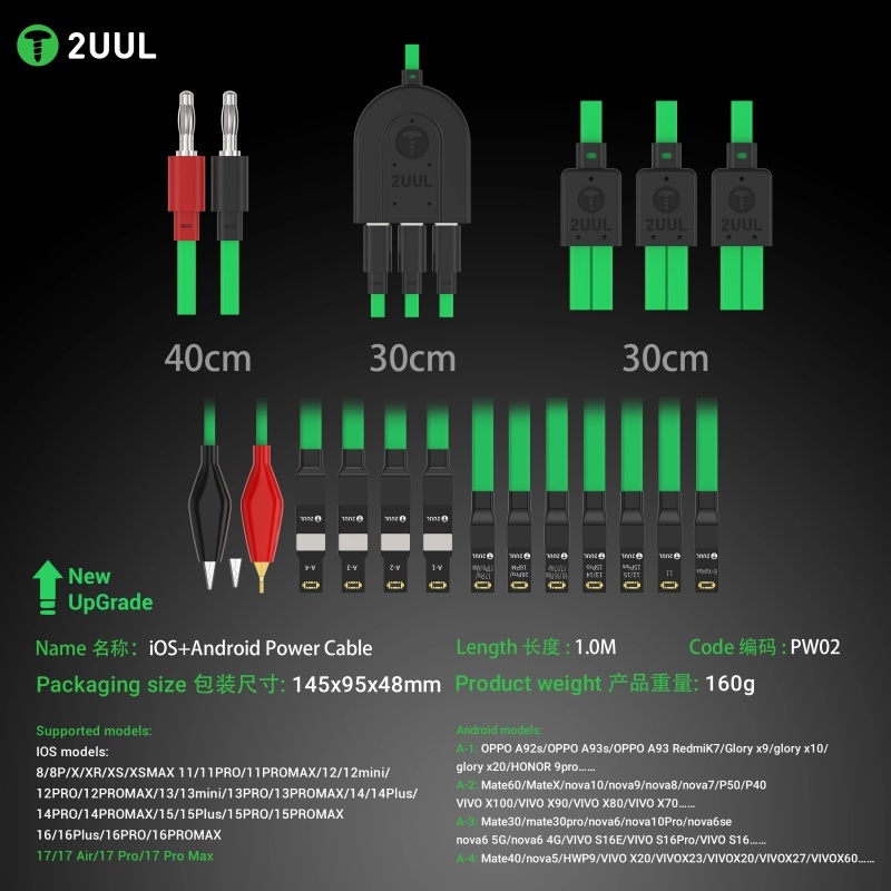 2UUL PW02 DC Power Supply Cable with Type-C Port for iPhone 17 16 15 14 13 12 11 X 8 & Android