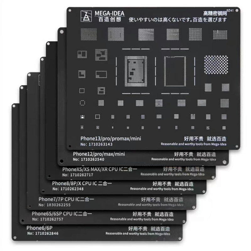 MEGA-IDEA Black Stencil Phone BGA Reball Stencil Reballing Template for iPhone 16 15 14 13 12 11 X 8 7 6