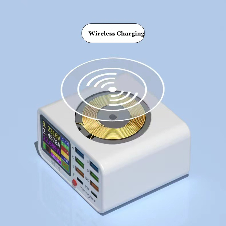 8 Ports USB Charger Station with Wireless Charging Colorful Screen Digital Display PD QC Fast Charge for iPhone 14 13 Android