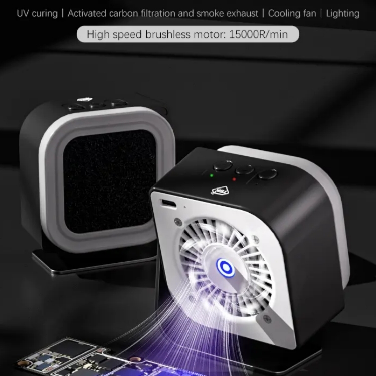 TBK F001 3 in 1 UV Curing Lamp with Cooling System Solder Fume Extractor for Micro Soldering Work
