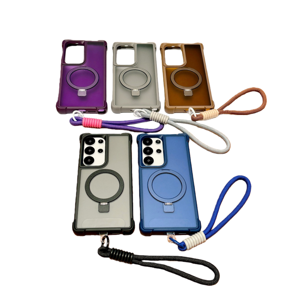 Four-corner Anti-drop Magnetic Phone Case with Wrist Strap for Samsung S25ultra S24ultra S23ultra