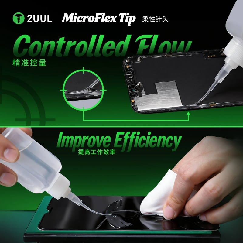 2UUL  CS10 Plastic Dispensing Needle Extended Curved Tip Angled Screw Cap for Mobile Phone Screen Repair and Gluing