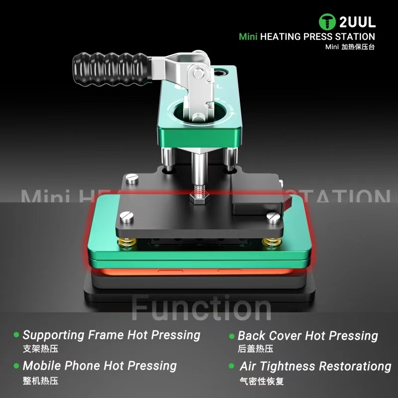2UUL DA07 Mini Heated Press Station with Flip Down Clamp Rotary Adjustable Screen Pressure Machine for Mobile Phone Repair