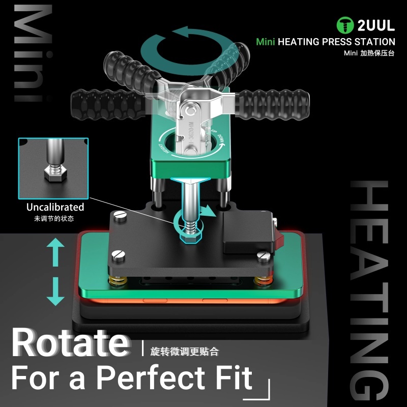 2UUL DA07 Mini Heated Press Station with Flip Down Clamp Rotary Adjustable Screen Pressure Machine for Mobile Phone Repair