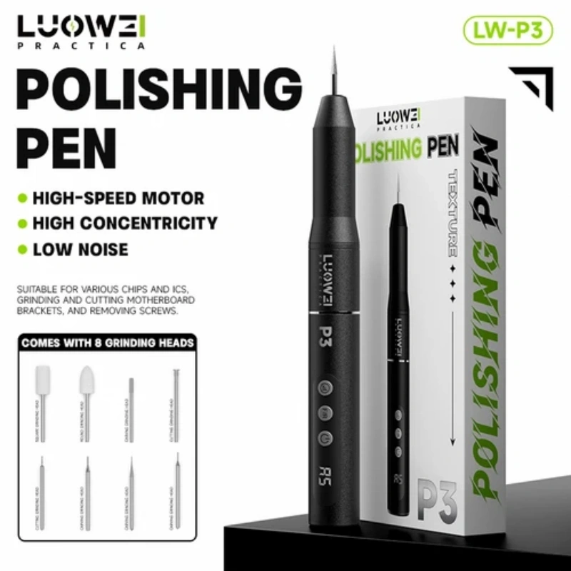 LUOWEI P3 Polish Pen with 8pcs Grinding Drills USB C Rechargeable Grinder for Mobile Phone NAND CPU IC Polishing Tools