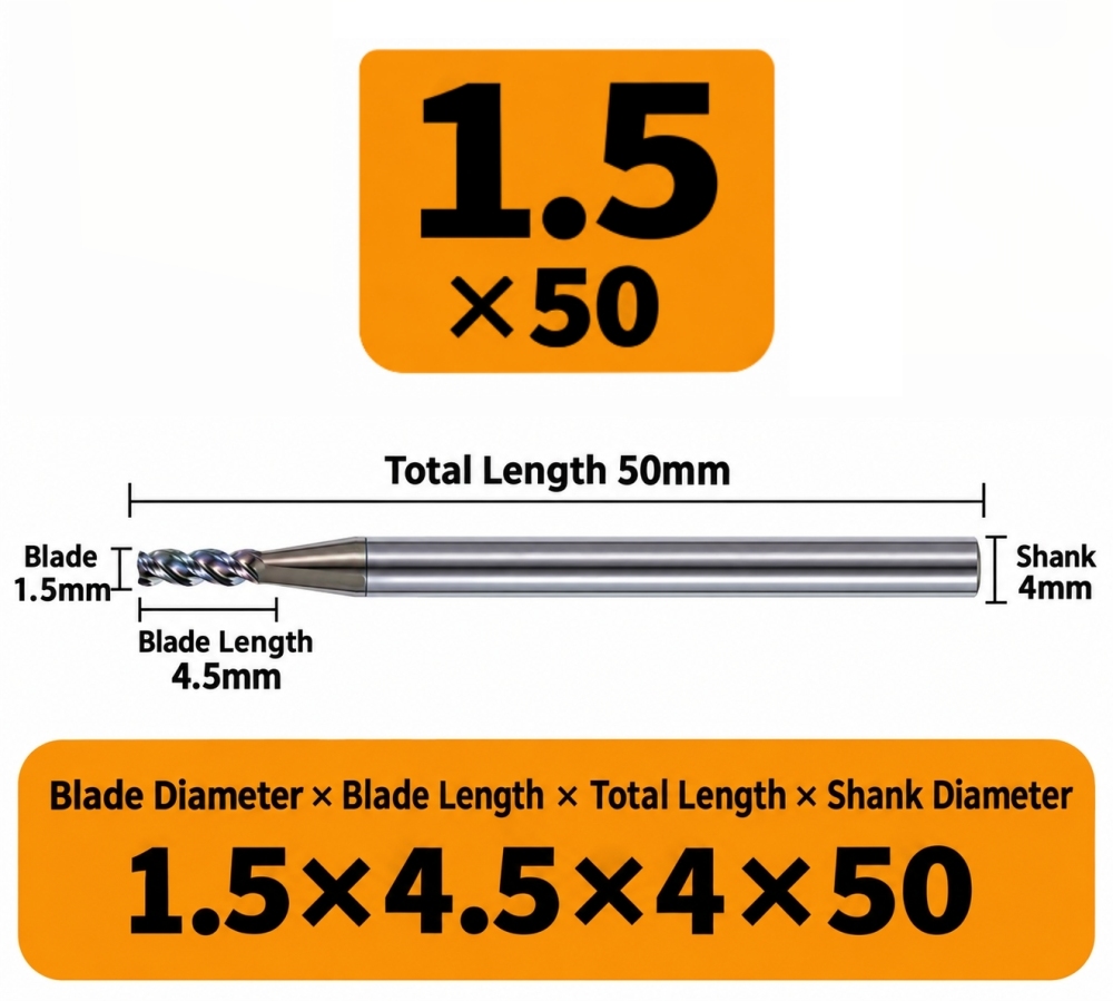 Xwitzeal K150 Tungsten Carbide End Mill for Aluminum - Ф1.5*4.5*4D*50L
