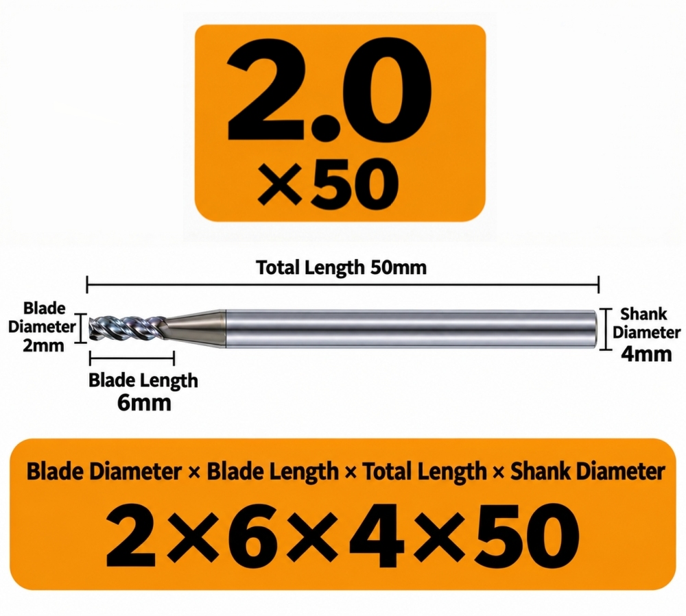 Xwitzeal K150 Tungsten Carbide End Mill for Aluminum - Ф2.0*6C*4D*50L