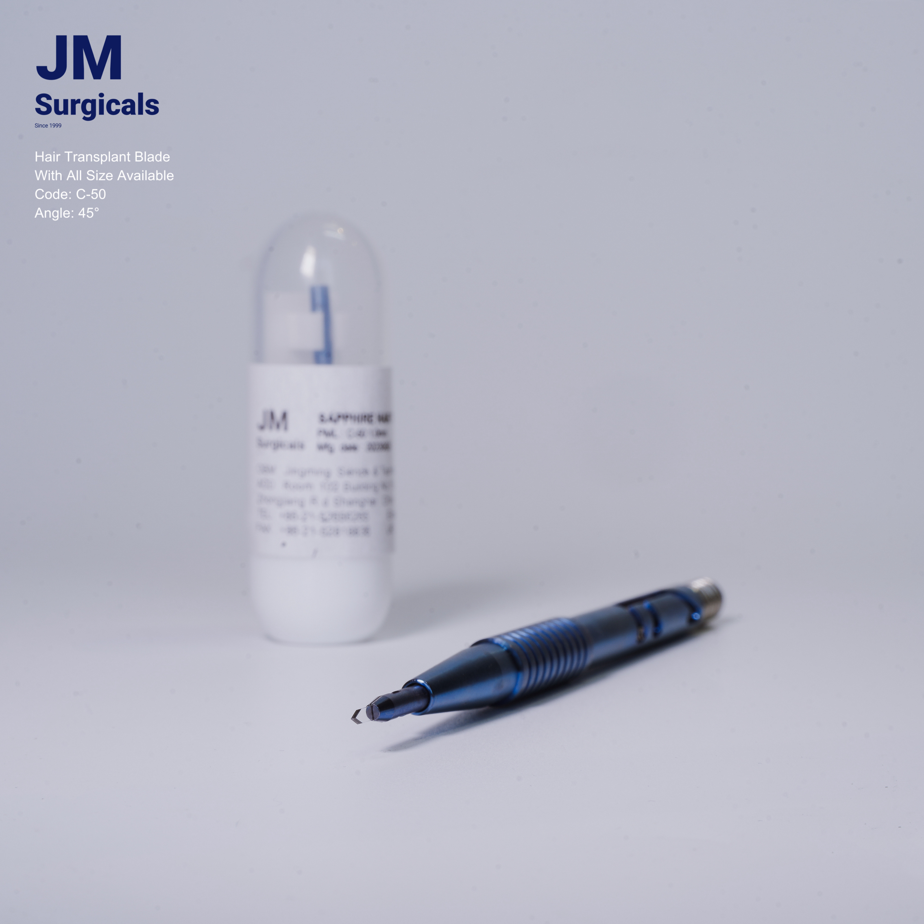 JM Surgicals | 1.1mm Sapphire Hair Transplant Blade C-50 | Precision FUE Blade, Ultra-Sharp, Scalp Microblades