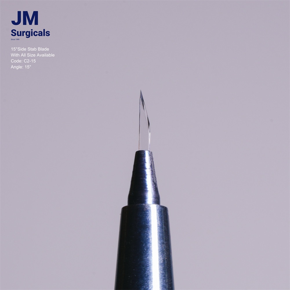 JM Surgicals | Sapphire Surgical Instruments | 15° Side Stab Sapphire Blade for Ophthalmic Surgery, Precision Cutting, Model C2-15