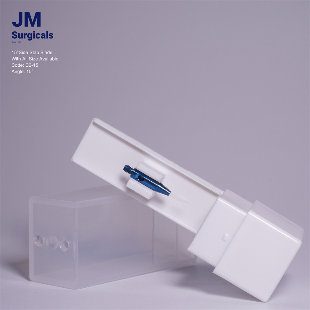 JM Surgicals | Sapphire Surgical Instruments | 15° Side Stab Sapphire Blade for Ophthalmic Surgery, Precision Cutting, Model C2-15