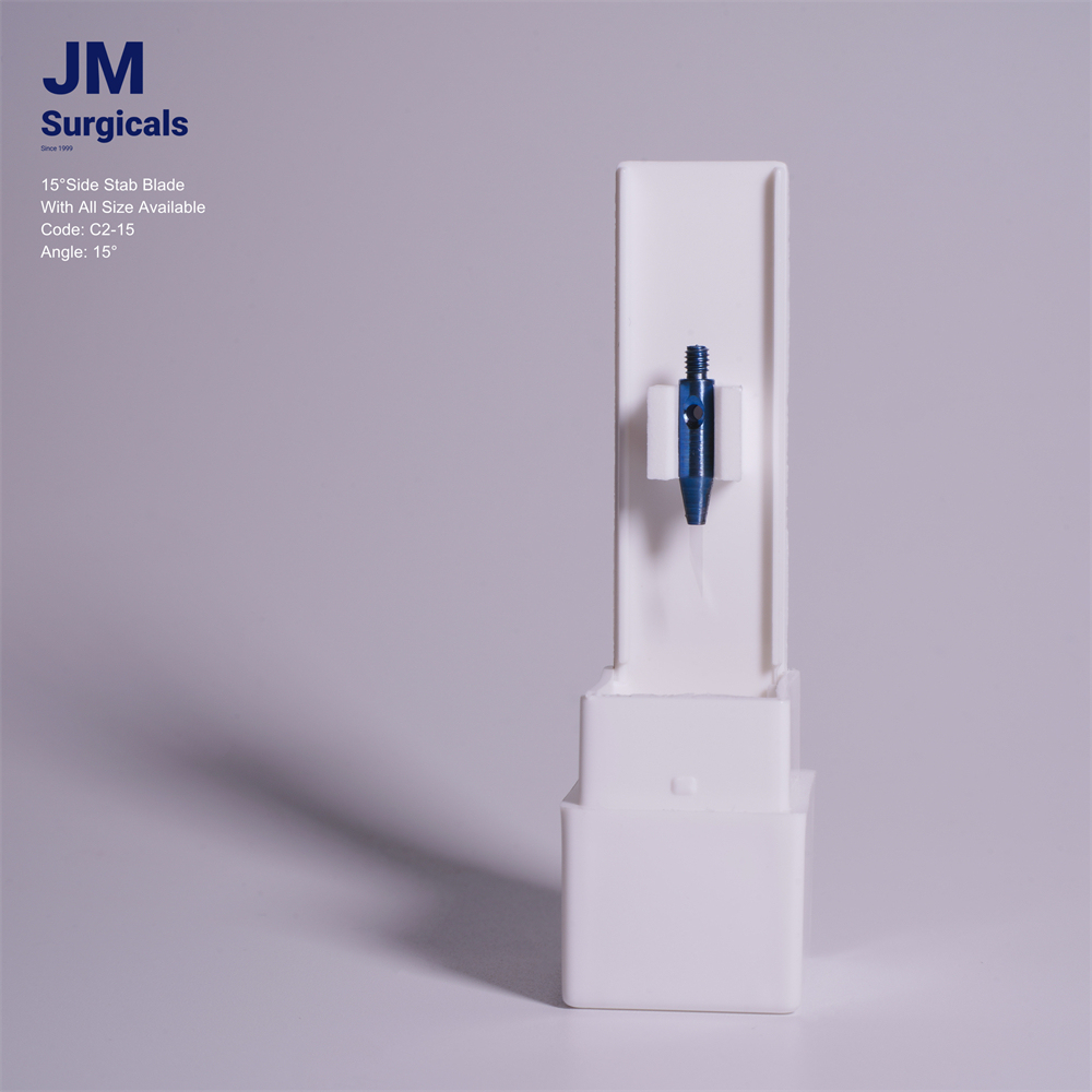 JM Surgicals | Sapphire Surgical Instruments | 15° Side Stab Sapphire Blade for Ophthalmic Surgery, Precision Cutting, Model C2-15