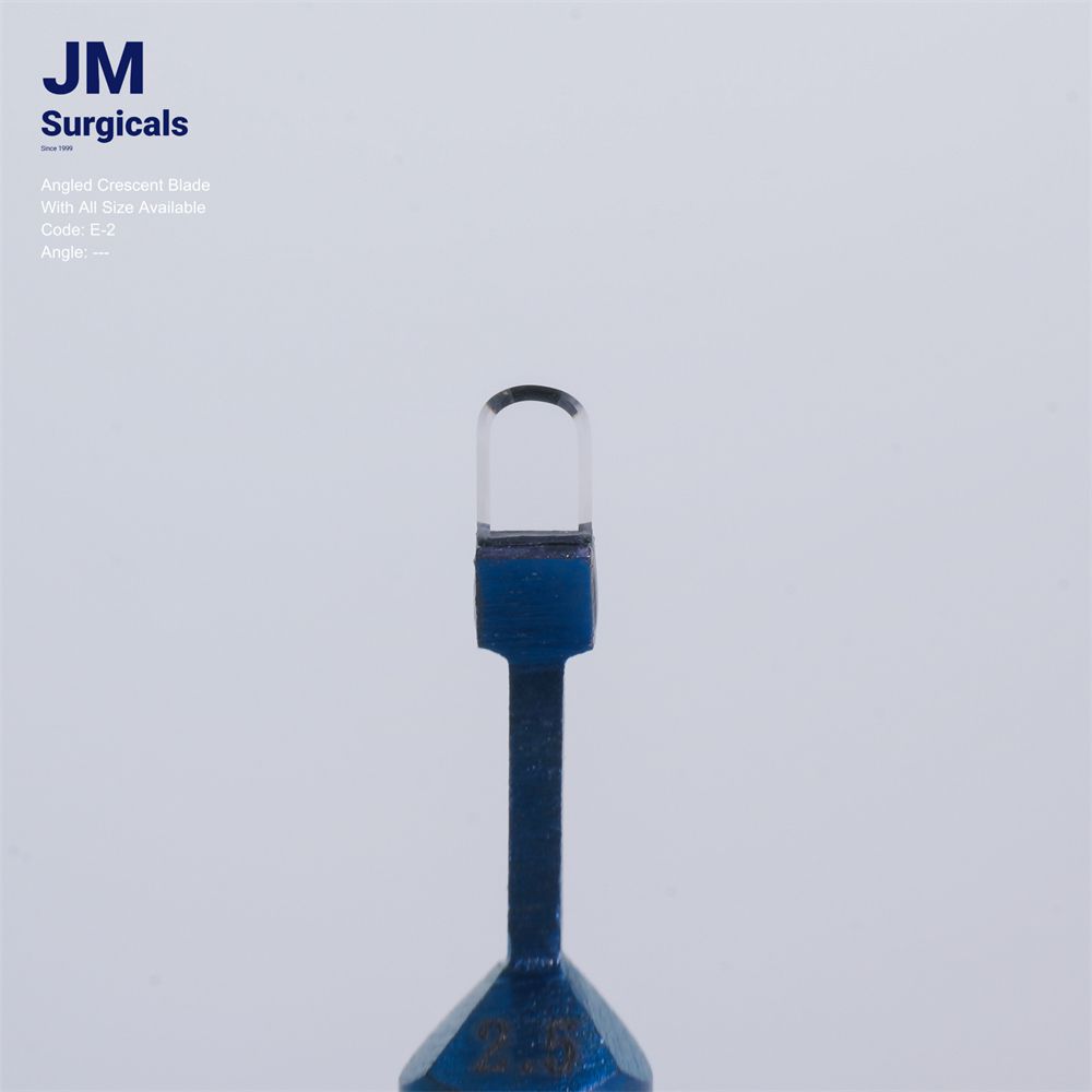 JM Surgicals | Sapphire Surgical Instruments | Angled Crescent Sapphire Blade, Precision Cutting Tool, Model E-2