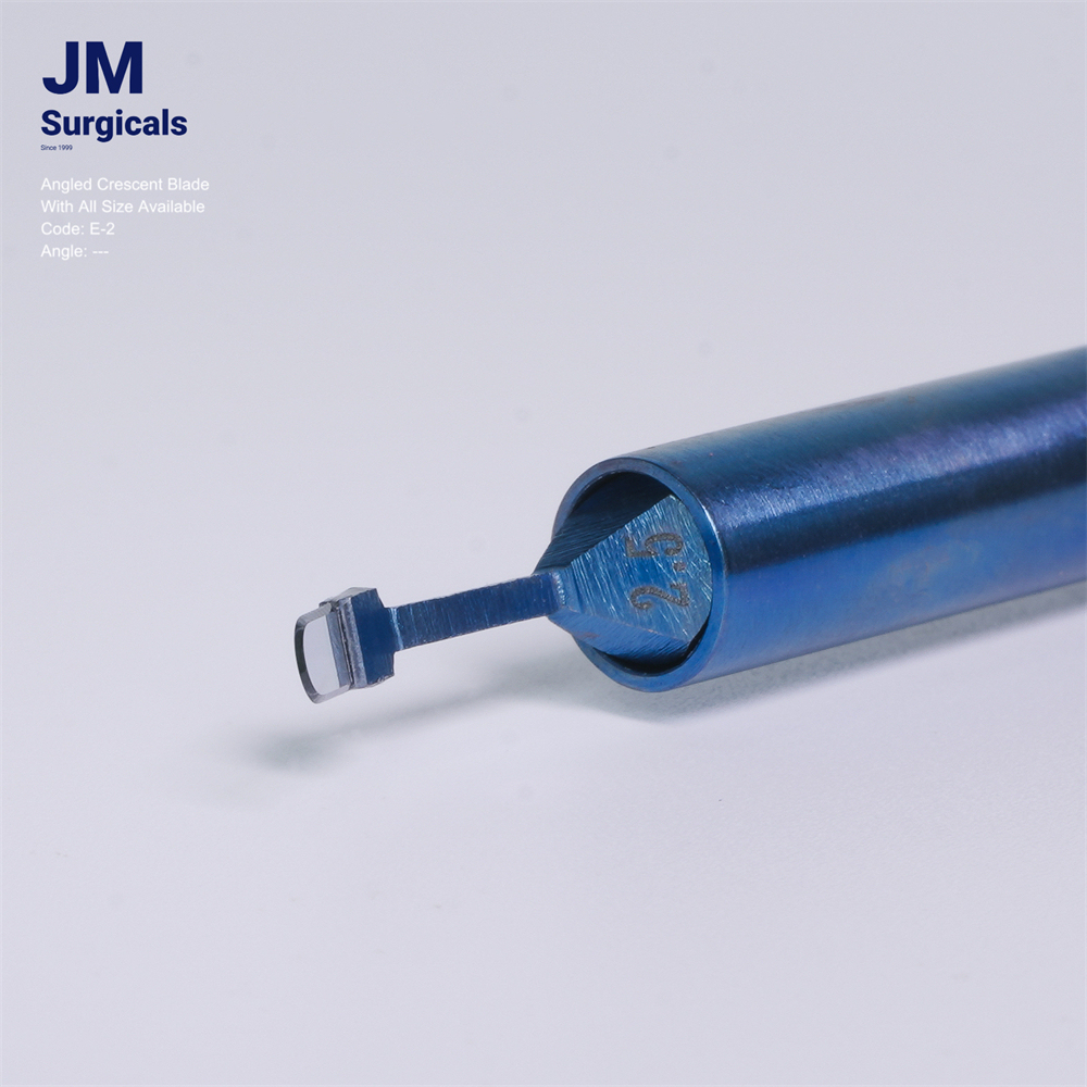 JM Surgicals | Sapphire Surgical Instruments | Angled Crescent Sapphire Blade, Precision Cutting Tool, Model E-2