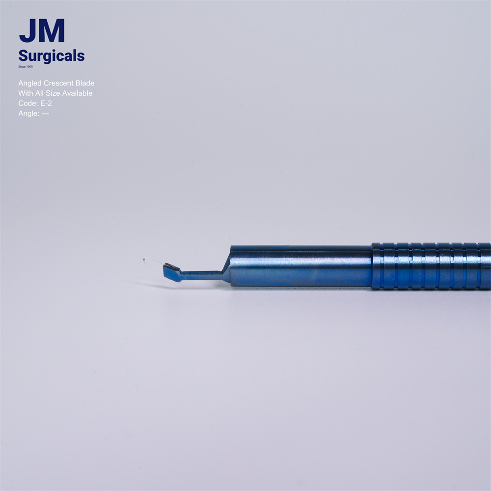 JM Surgicals | Sapphire Surgical Instruments | Angled Crescent Sapphire Blade, Precision Cutting Tool, Model E-2