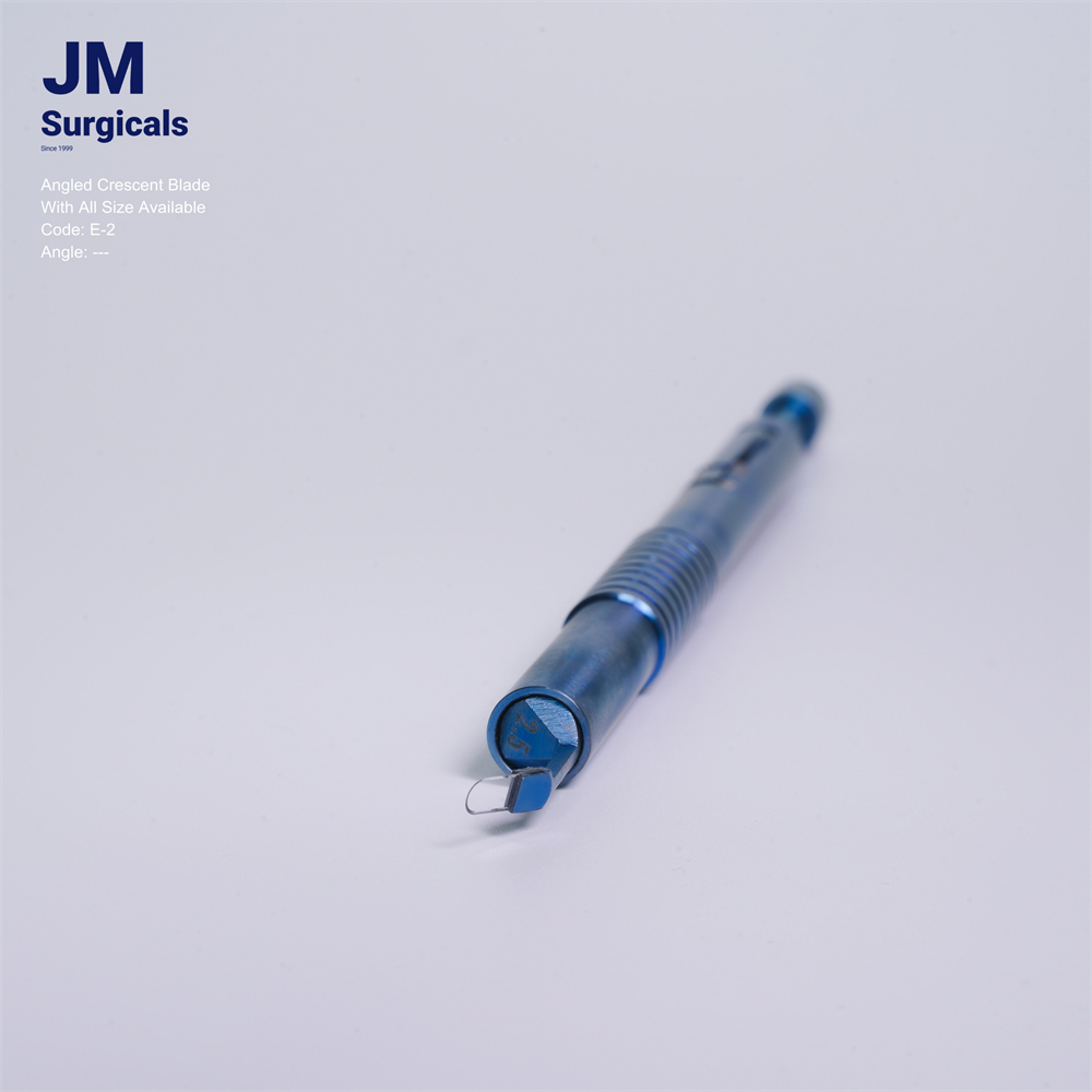 JM Surgicals | Sapphire Surgical Instruments | Angled Crescent Sapphire Blade, Precision Cutting Tool, Model E-2