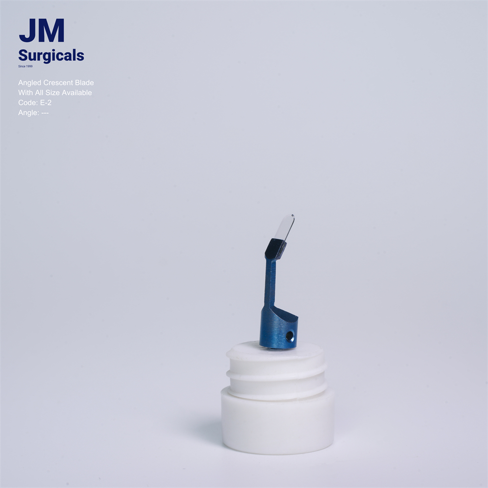 JM Surgicals | Sapphire Surgical Instruments | Angled Crescent Sapphire Blade, Precision Cutting Tool, Model E-2