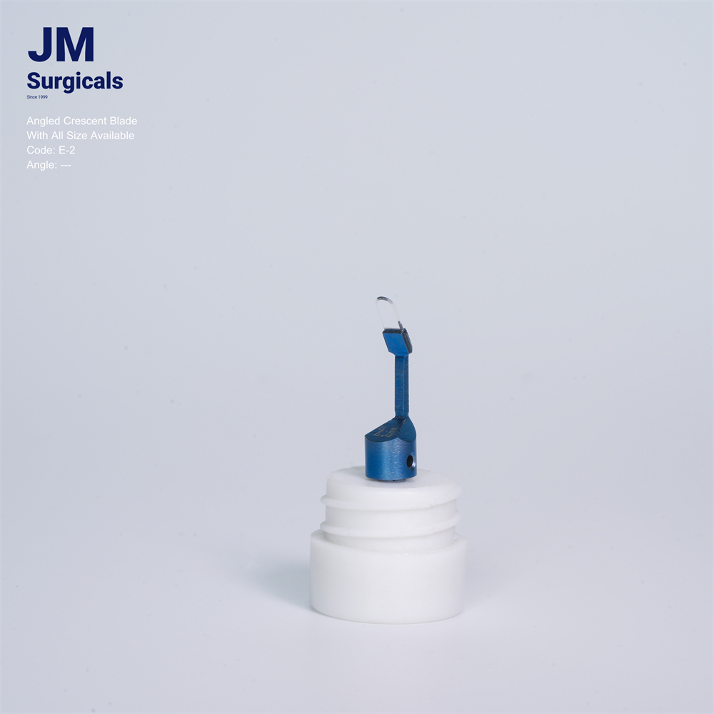 JM Surgicals | Sapphire Surgical Instruments | Angled Crescent Sapphire Blade, Precision Cutting Tool, Model E-2