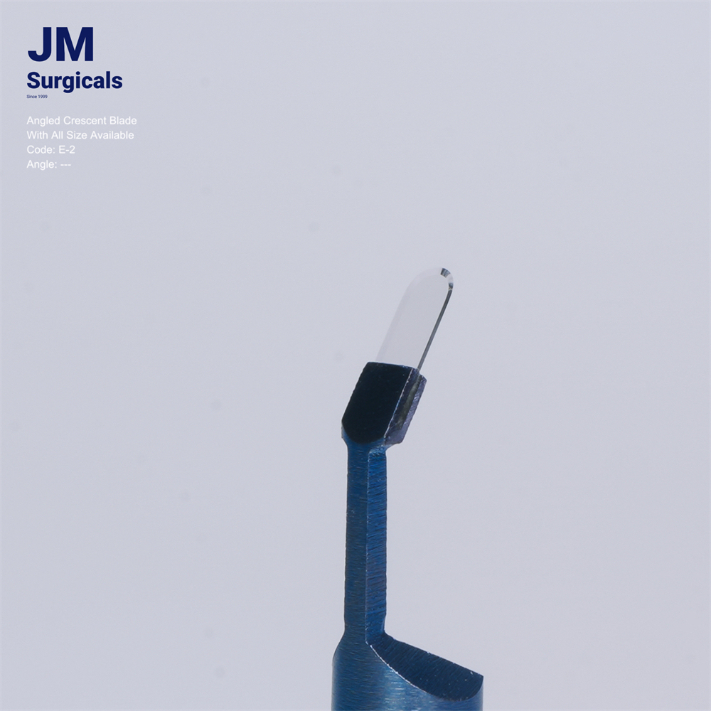 JM Surgicals | Sapphire Surgical Instruments | Angled Crescent Sapphire Blade, Precision Cutting Tool, Model E-2