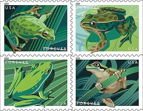 (2019) USPS Frogs Forever First Class Postage Stamps