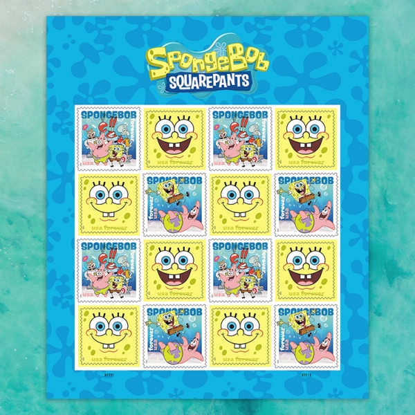 2025 SpongeBob Squarepants Stamps, Sheetof 16