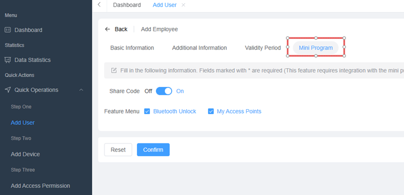 Disable Sharing Code and Remote Door Opening for Individual Users