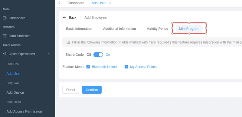 Disable Sharing Code and Remote Door Opening for Individual Users