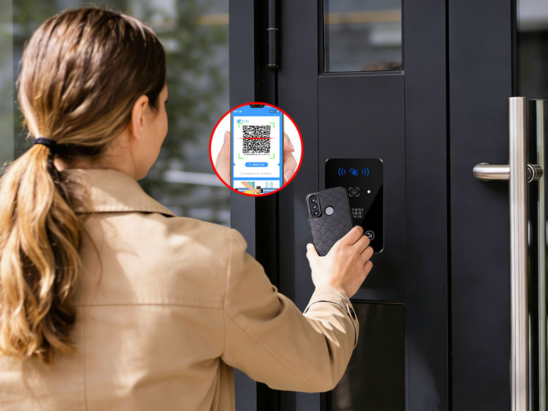 WiFi QR Code Access Control Linked with Elevator Control for One-Code Seamless Pass(On-Site Photos of Residents Scanning QR Codes to Open Doors / Access Elevators)