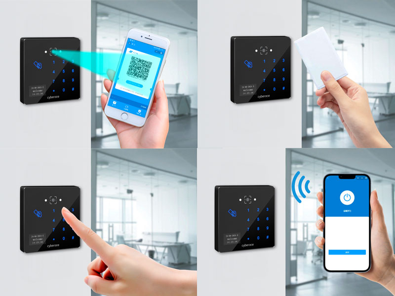 QR code access control with multiple identification and door opening methods.