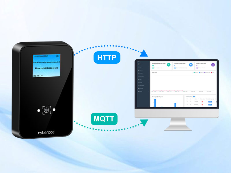 Cyberoce QR code access control system supports both HTTP and MQTT protocols.