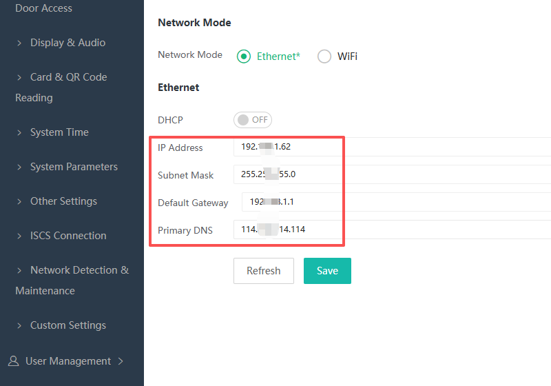 QR Code Access Control IP Configuration