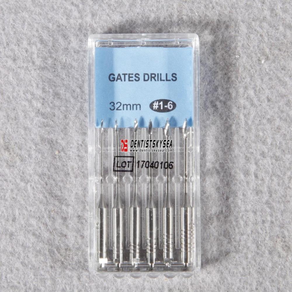 6PCS Dental GATES Drills File 32mm #1-6 Endo Root Canal Rotary Staniless Steel
