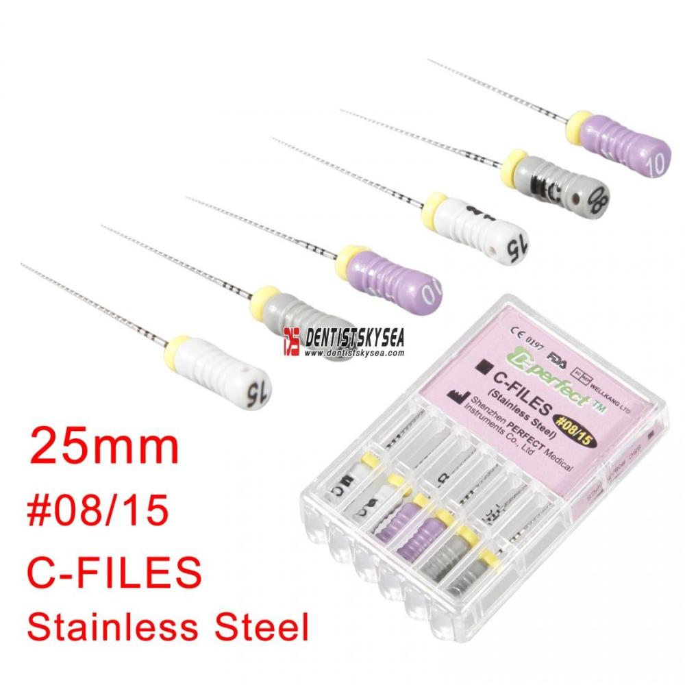 1 Pack Dental Endodontic Root Canal Stainless Steel C Files 25mm for Hand Use